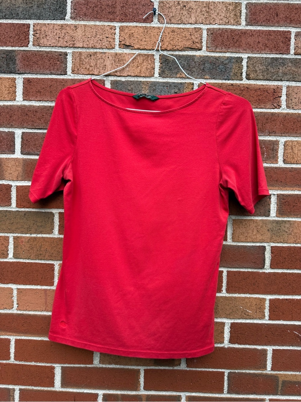 Lauren Ralph Lauren Red Boat Neck Short Sleeve Cotton Stretch Top